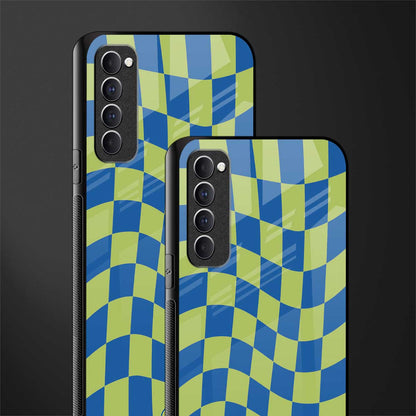 green blue trippy check pattern glass case for oppo reno 4 pro image-2