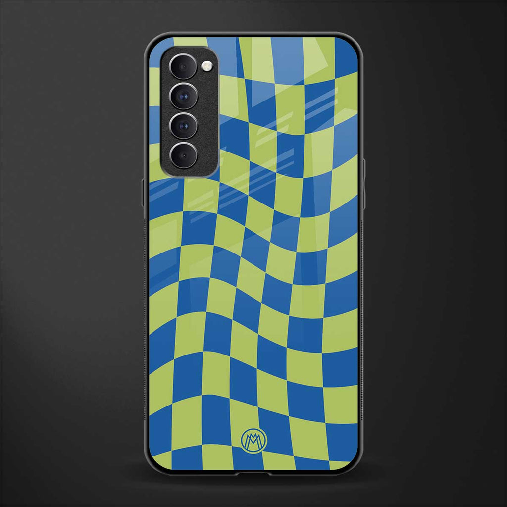 green blue trippy check pattern glass case for oppo reno 4 pro image