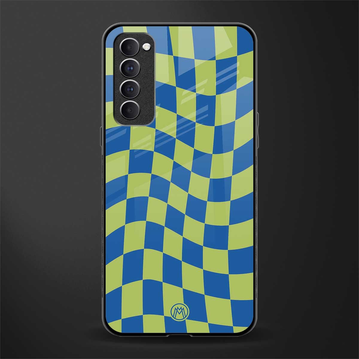 green blue trippy check pattern glass case for oppo reno 4 pro image