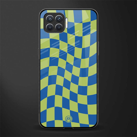 green blue trippy check pattern glass case for oppo f17 image