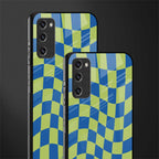 green blue trippy check pattern glass case for samsung galaxy s20 fe image-2