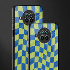green blue trippy check pattern glass case for mi 10i image-2
