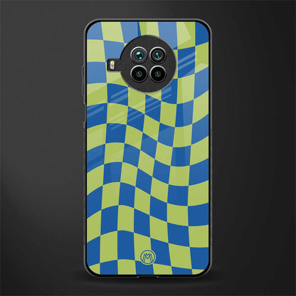 green blue trippy check pattern glass case for mi 10i image