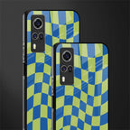 green blue trippy check pattern glass case for vivo y51a image-2