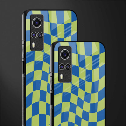 green blue trippy check pattern glass case for vivo y51 image-2