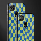 green blue trippy check pattern glass case for poco c31 image-2