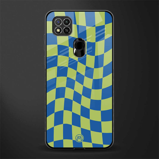 green blue trippy check pattern glass case for redmi 9 image