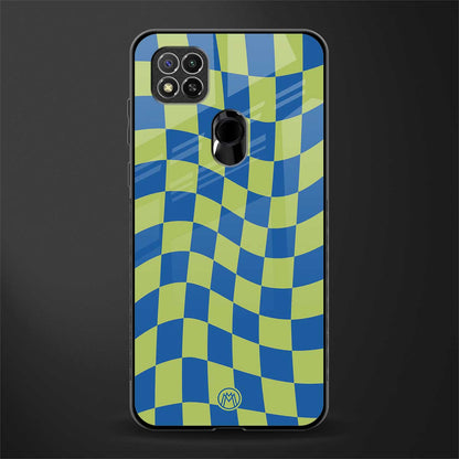 green blue trippy check pattern glass case for redmi 9c image