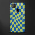 green blue trippy check pattern glass case for poco c31 image
