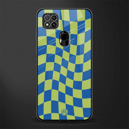 green blue trippy check pattern glass case for poco c31 image