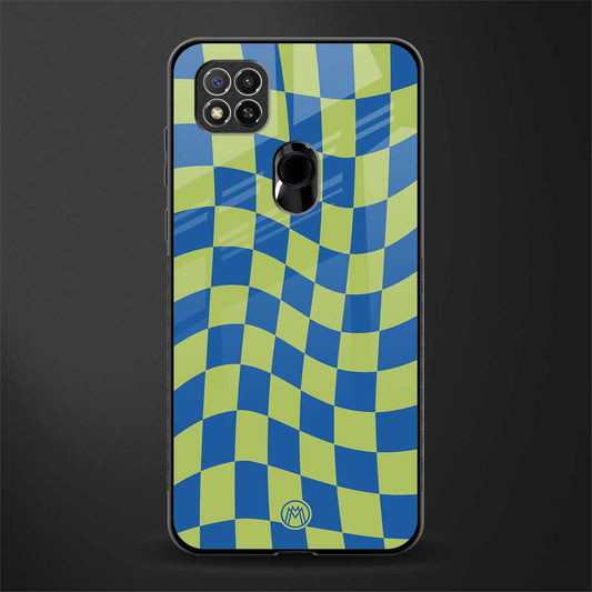 green blue trippy check pattern glass case for poco c31 image