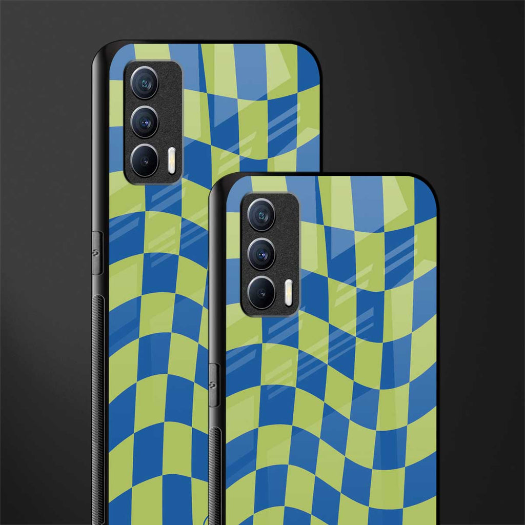 green blue trippy check pattern glass case for realme x7 image-2
