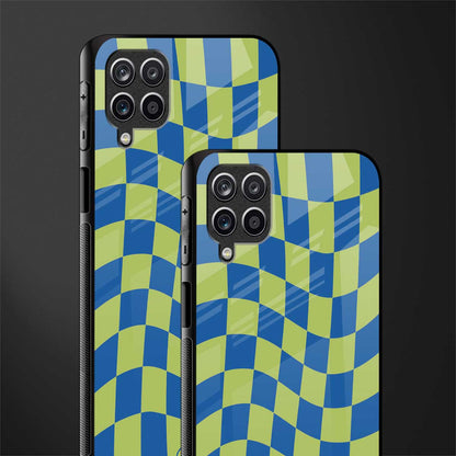 green blue trippy check pattern glass case for samsung galaxy m12 image-2