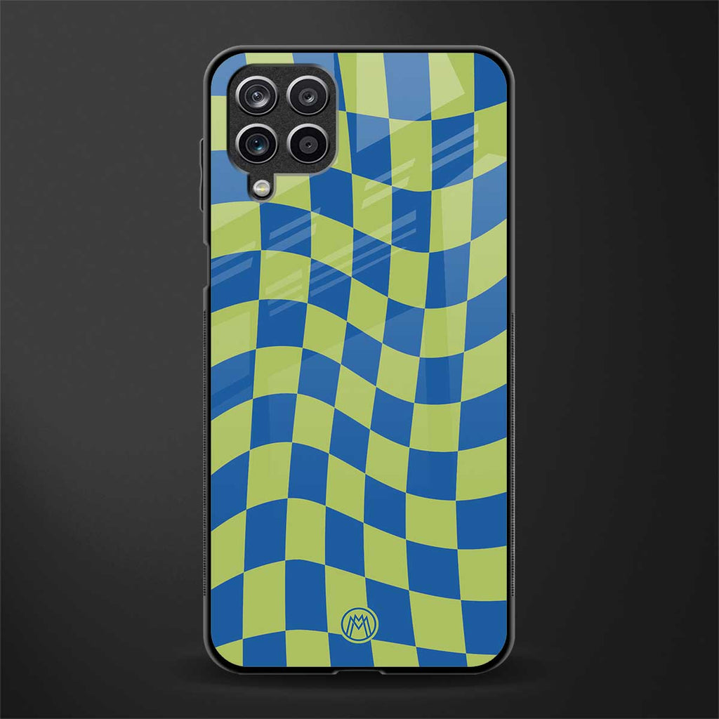 green blue trippy check pattern glass case for samsung galaxy a12 image