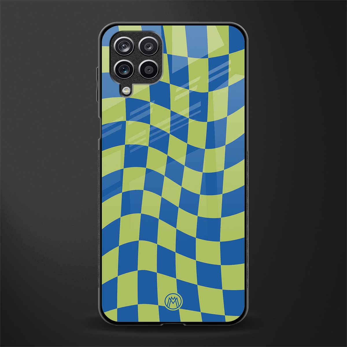 green blue trippy check pattern glass case for samsung galaxy a12 image
