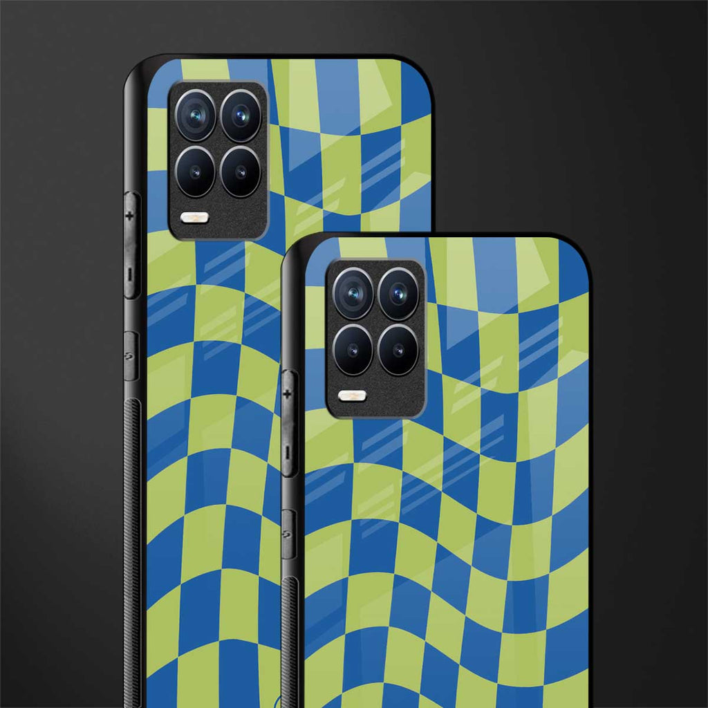 green blue trippy check pattern glass case for realme 8 pro image-2