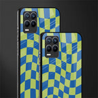 green blue trippy check pattern glass case for realme 8 pro image-2