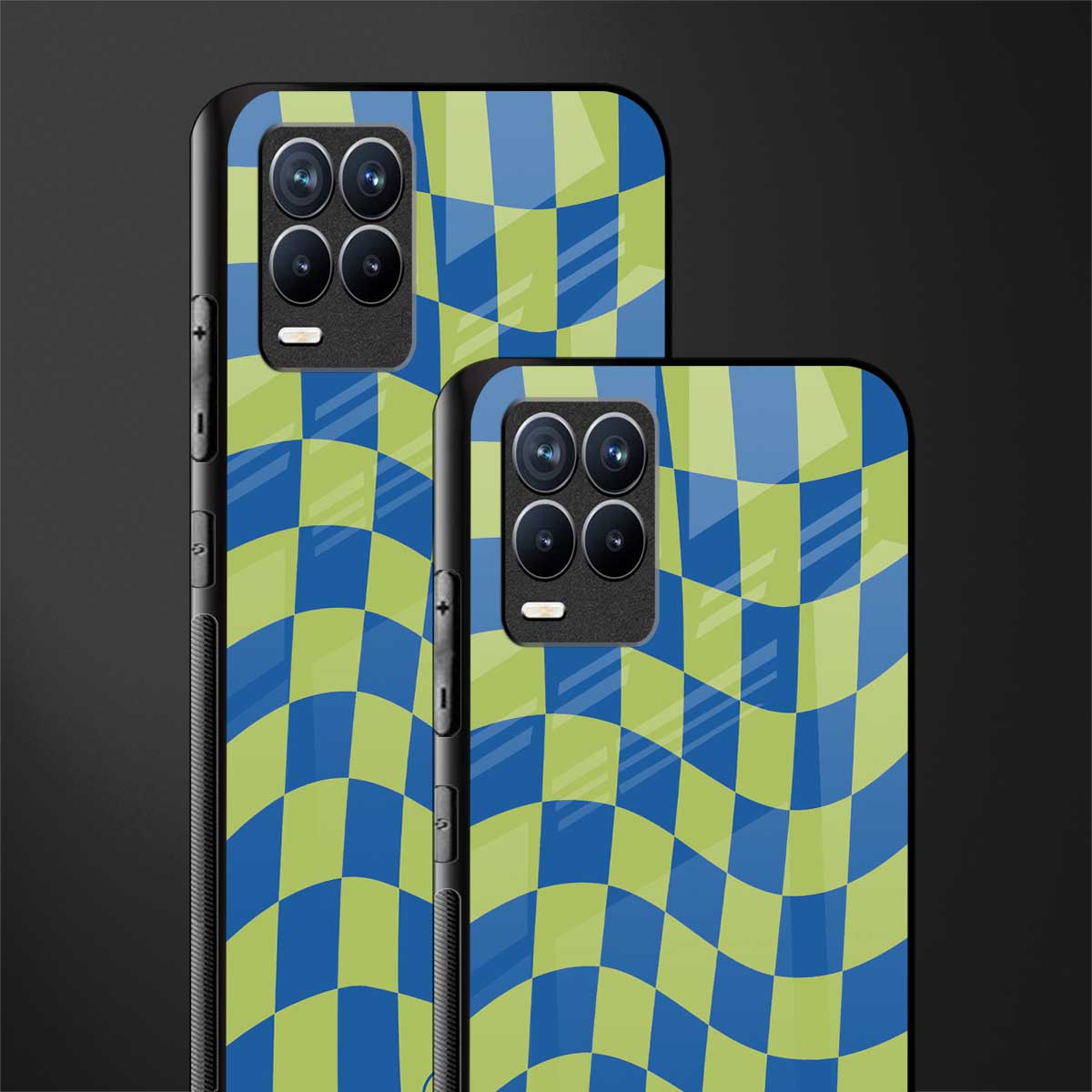 green blue trippy check pattern glass case for realme 8 pro image-2