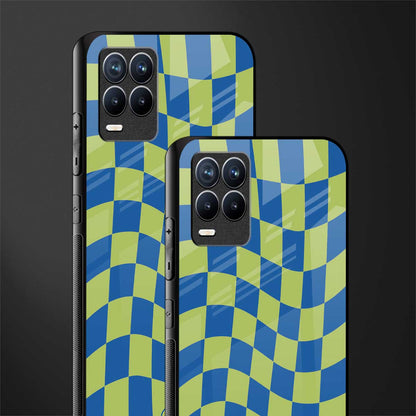 green blue trippy check pattern glass case for realme 8 4g image-2