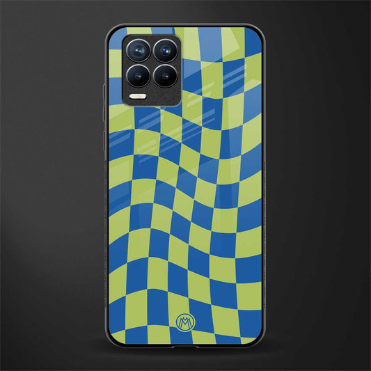 green blue trippy check pattern glass case for realme 8 4g image