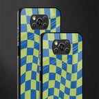 green blue trippy check pattern glass case for poco x3 image-2