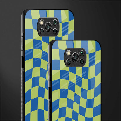 green blue trippy check pattern glass case for poco x3 pro image-2