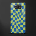 green blue trippy check pattern glass case for poco x3 image