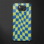 green blue trippy check pattern glass case for poco x3 image