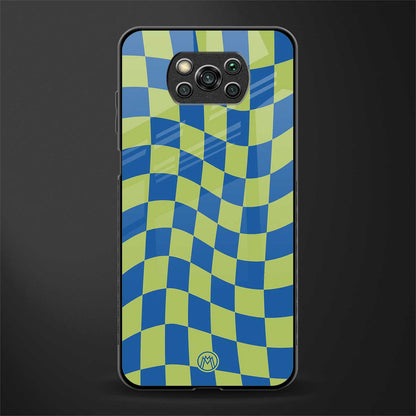 green blue trippy check pattern glass case for poco x3 pro image