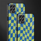 green blue trippy check pattern glass case for samsung galaxy f62 image-2