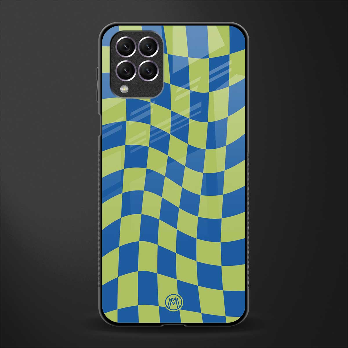 green blue trippy check pattern glass case for samsung galaxy f62 image