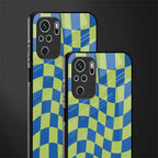 green blue trippy check pattern glass case for redmi note 10s image-2