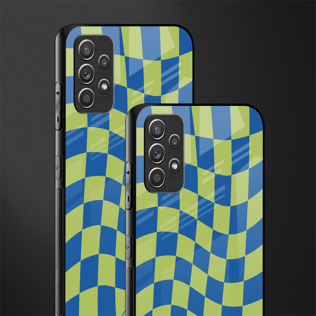 green blue trippy check pattern glass case for samsung galaxy a32 4g image-2