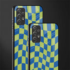 green blue trippy check pattern glass case for samsung galaxy a32 4g image-2
