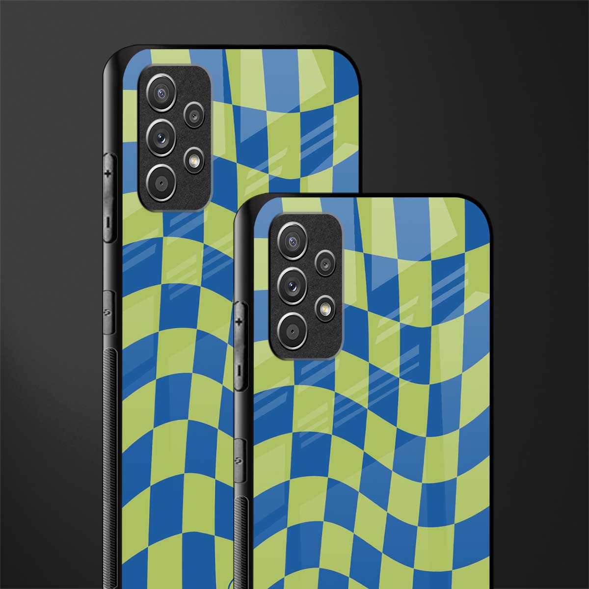 green blue trippy check pattern glass case for samsung galaxy a32 4g image-2