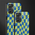 green blue trippy check pattern glass case for redmi note 10 pro image-2