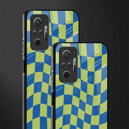 green blue trippy check pattern glass case for redmi note 10 pro image-2