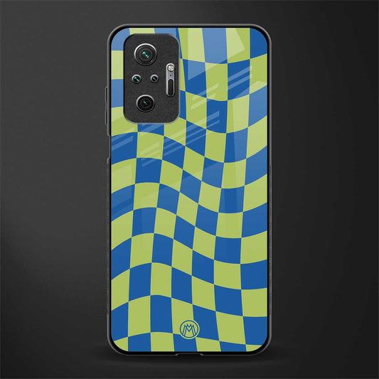 green blue trippy check pattern glass case for redmi note 10 pro image