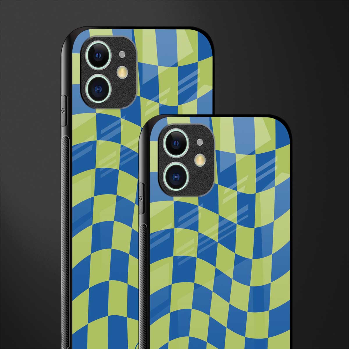 green blue trippy check pattern glass case for iphone 12 mini image-2