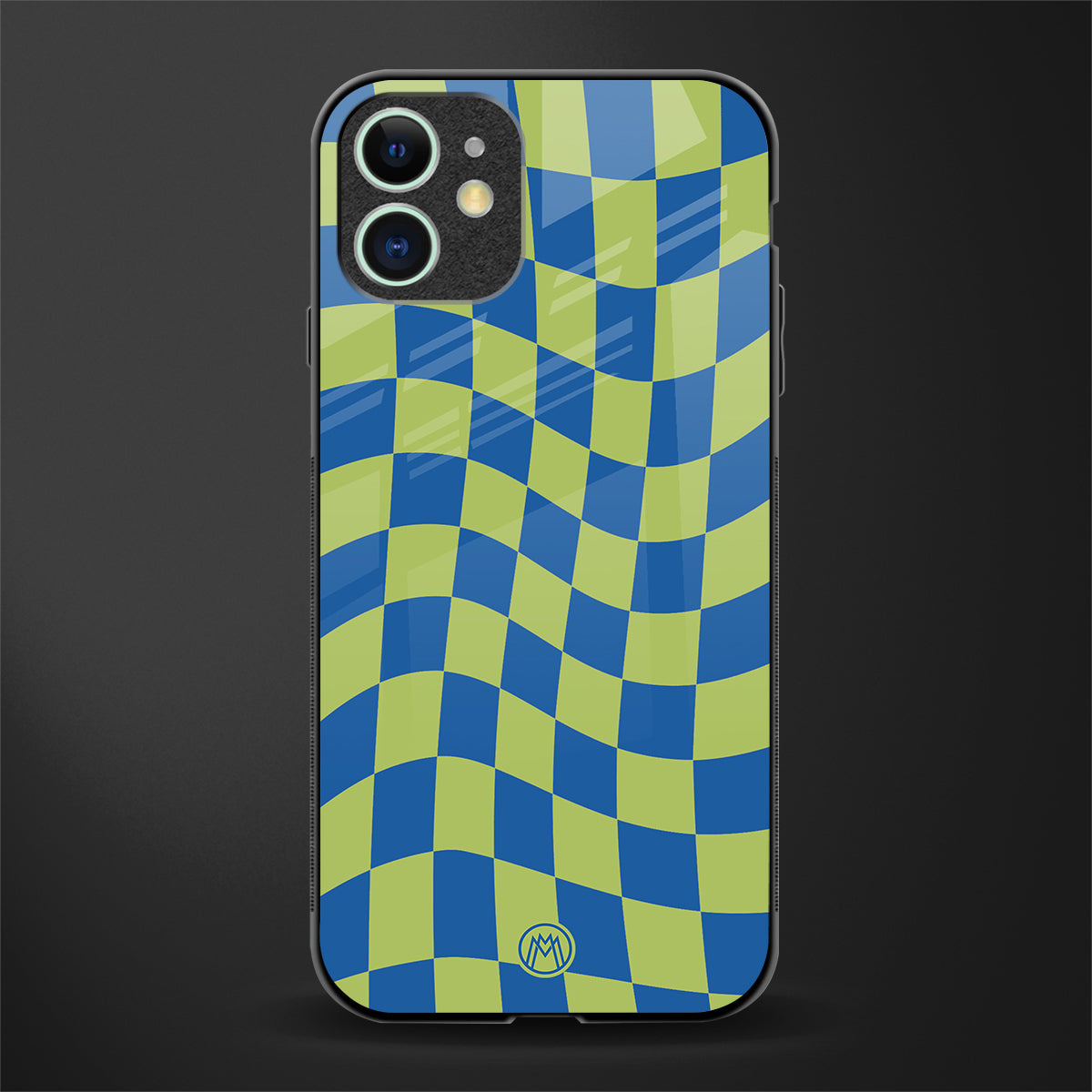 green blue trippy check pattern glass case for iphone 11 image