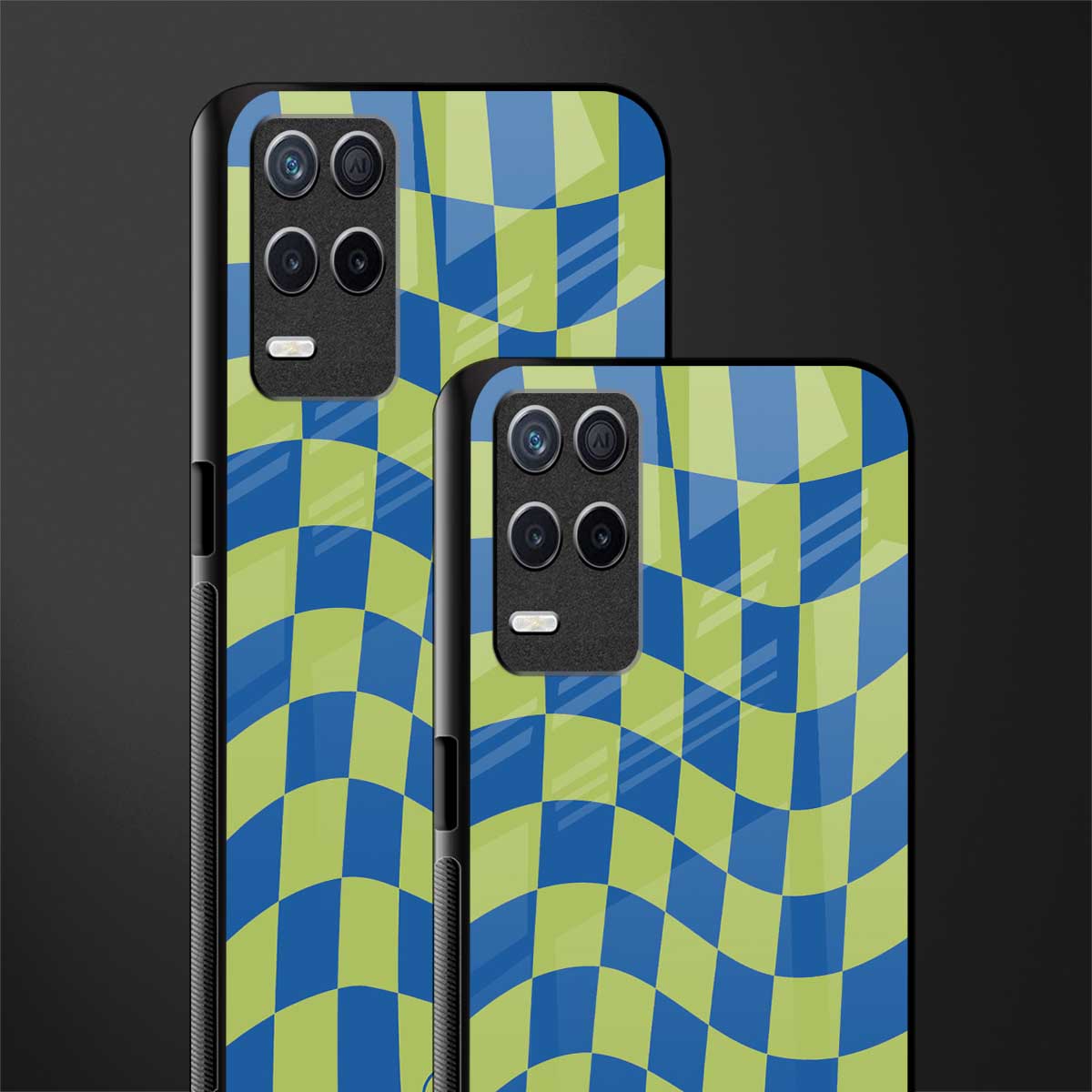 green blue trippy check pattern glass case for realme narzo 30 5g image-2