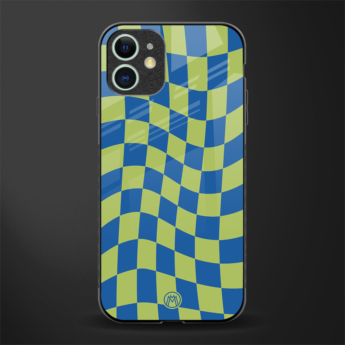 green blue trippy check pattern glass case for iphone 12 mini image
