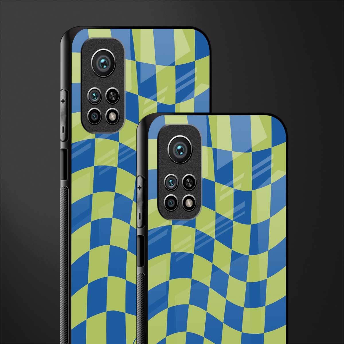 green blue trippy check pattern glass case for mi 10t 5g image-2