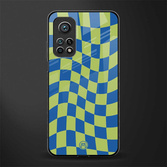 green blue trippy check pattern glass case for mi 10t 5g image
