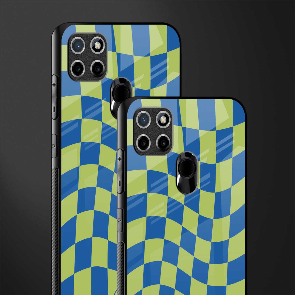 green blue trippy check pattern glass case for realme c21 image-2