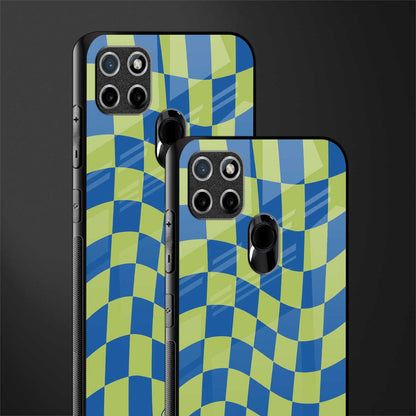 green blue trippy check pattern glass case for realme c21 image-2
