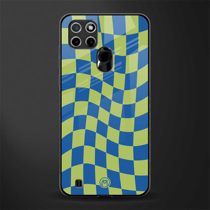 green blue trippy check pattern glass case for realme c21 image