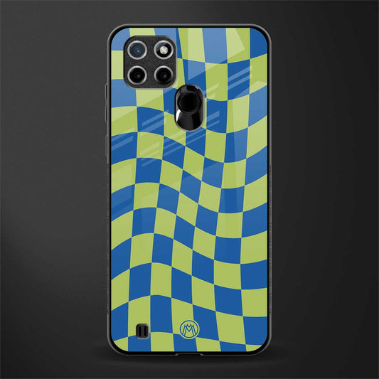 green blue trippy check pattern glass case for realme c21 image