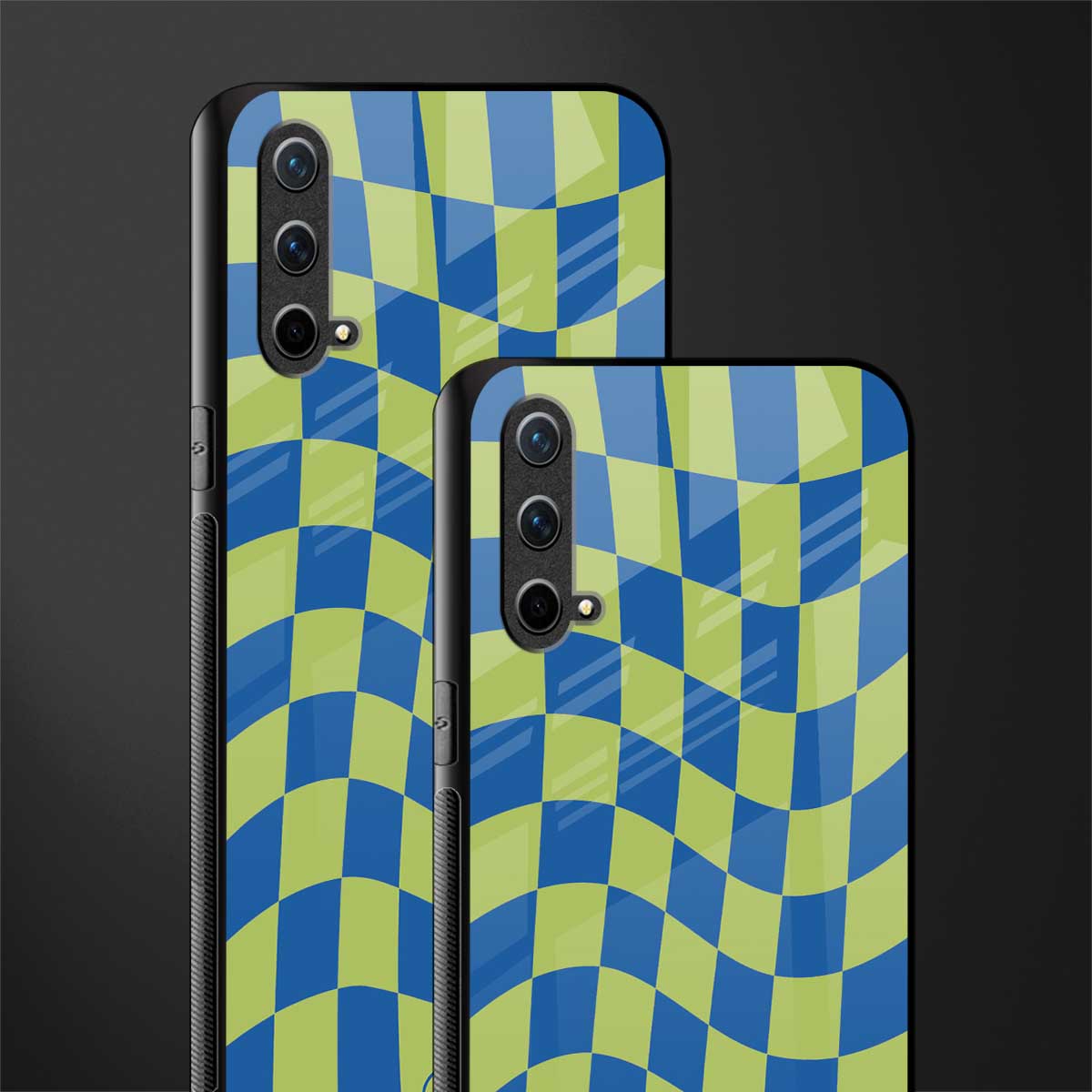 green blue trippy check pattern glass case for oneplus nord ce 5g image-2