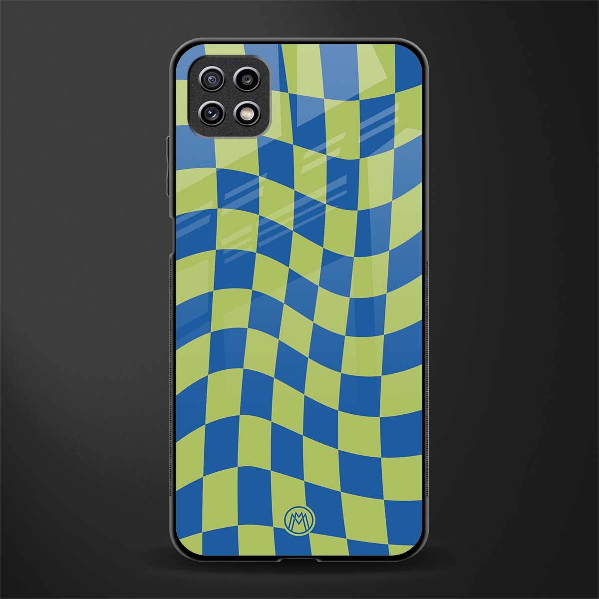 green blue trippy check pattern glass case for samsung galaxy a22 5g image